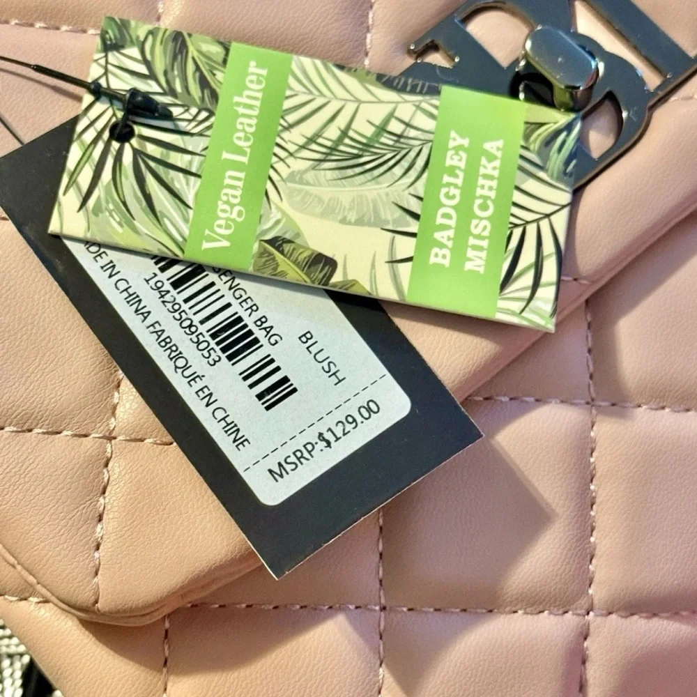 Badgley Mischka Quilted Blush Pink Messenger/Crossbody Bag